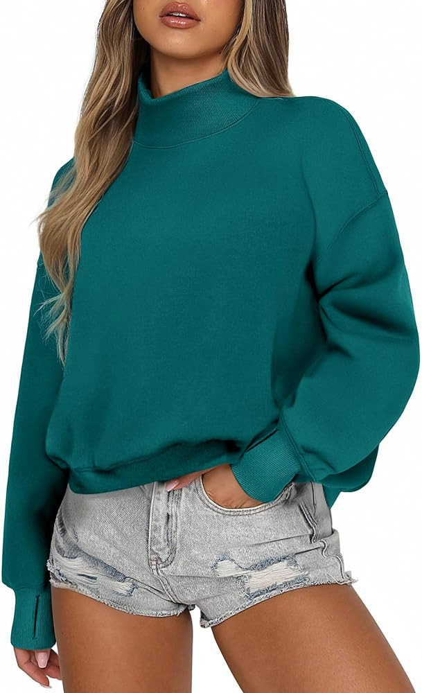 PINSPARK Sweatshirt for Women 2024 Fall Outfits Long Sleeve Fleece Top Turtleneck Sweater Shirts ... | Amazon (US)