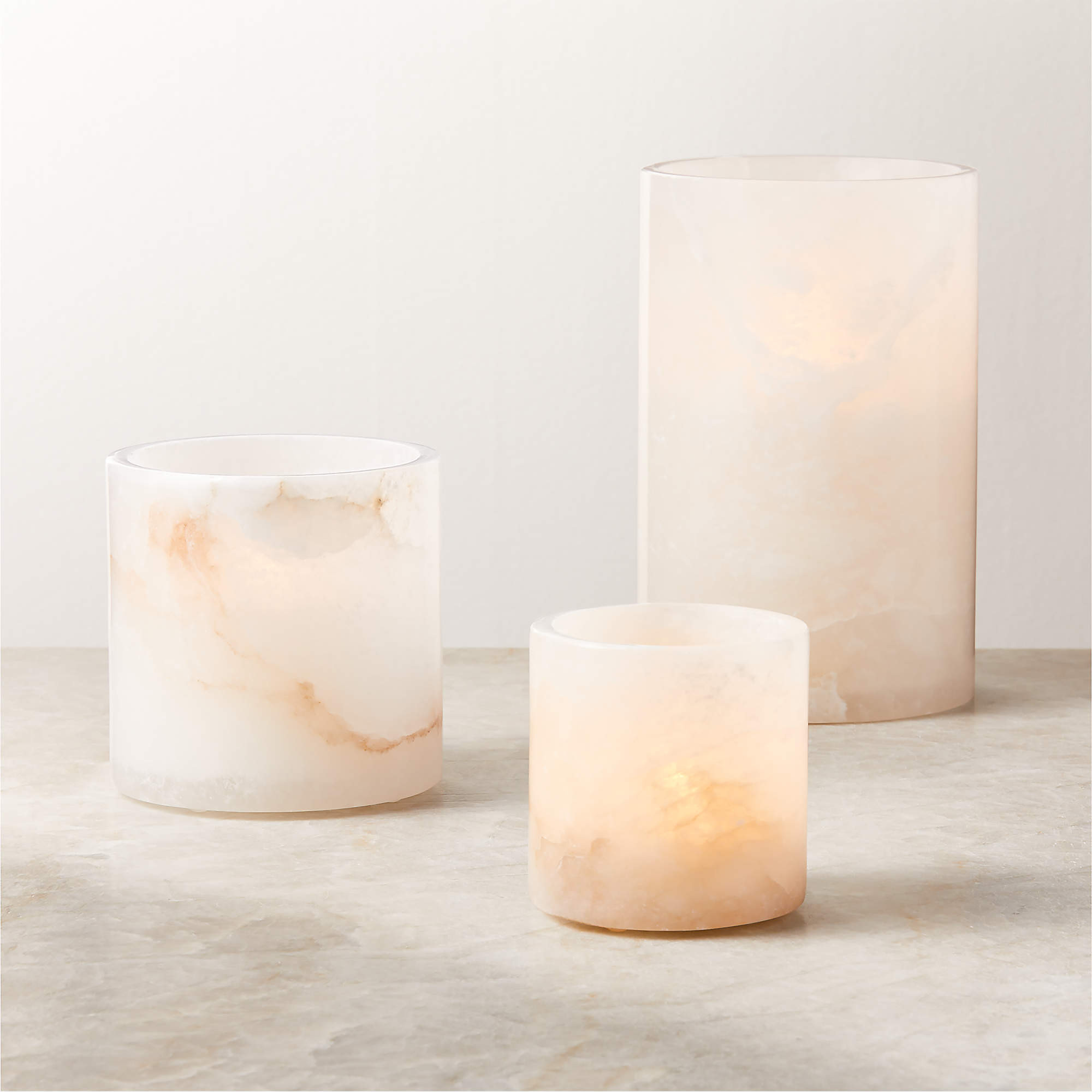 Poe White Alabaster Pillar Candle Holder Small + Reviews | CB2 | CB2