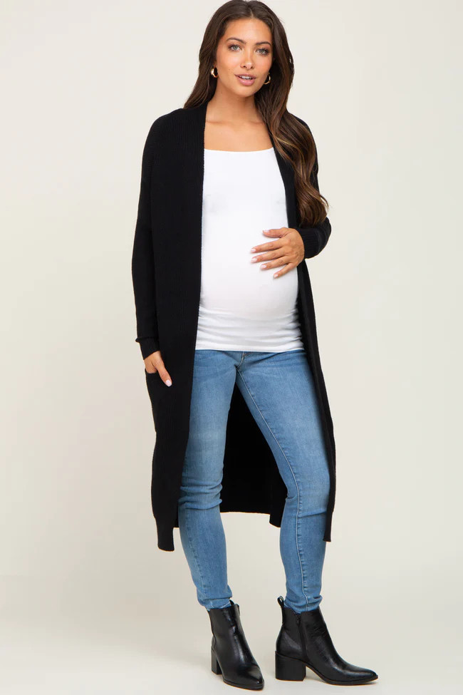 Black Open Front Long Maternity Cardigan | PinkBlush Maternity