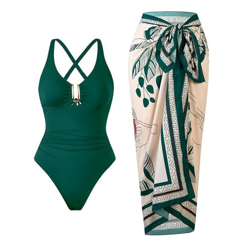 One Piece Swimsuit Women with Cover Up Set Retro Bathing Suit for Women Tummy Control Beach Wrap ... | Amazon (US)
