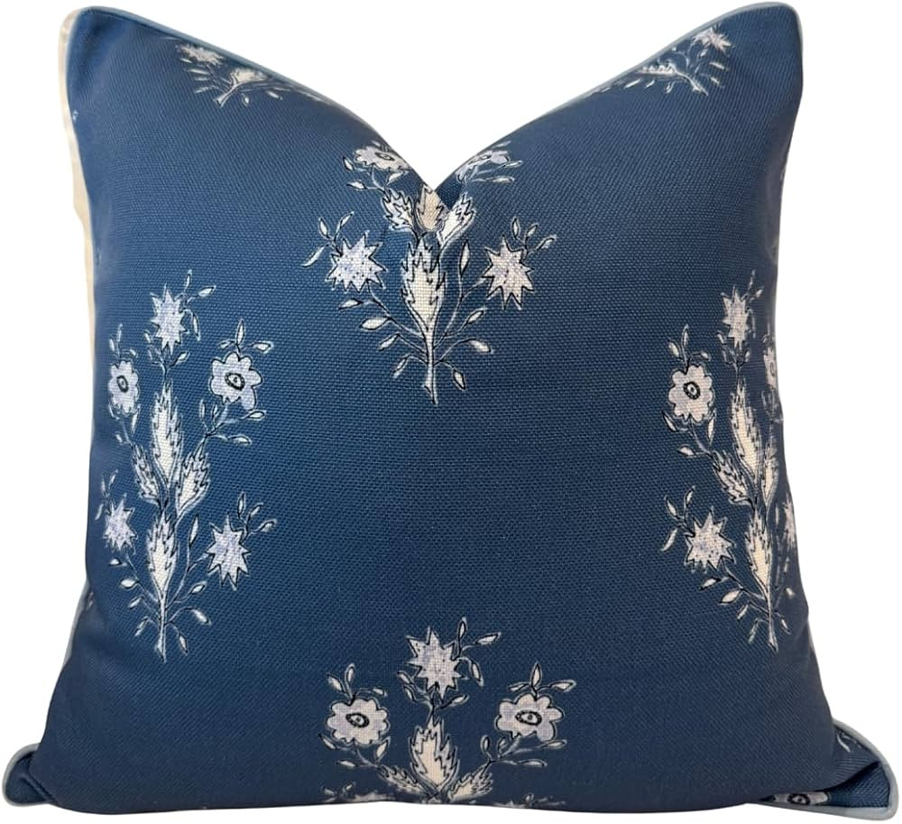 “The Norfolk” Dark Blue & White Floral Block Print Pillow Cover – Dark Blue Decorative Thro... | Amazon (US)