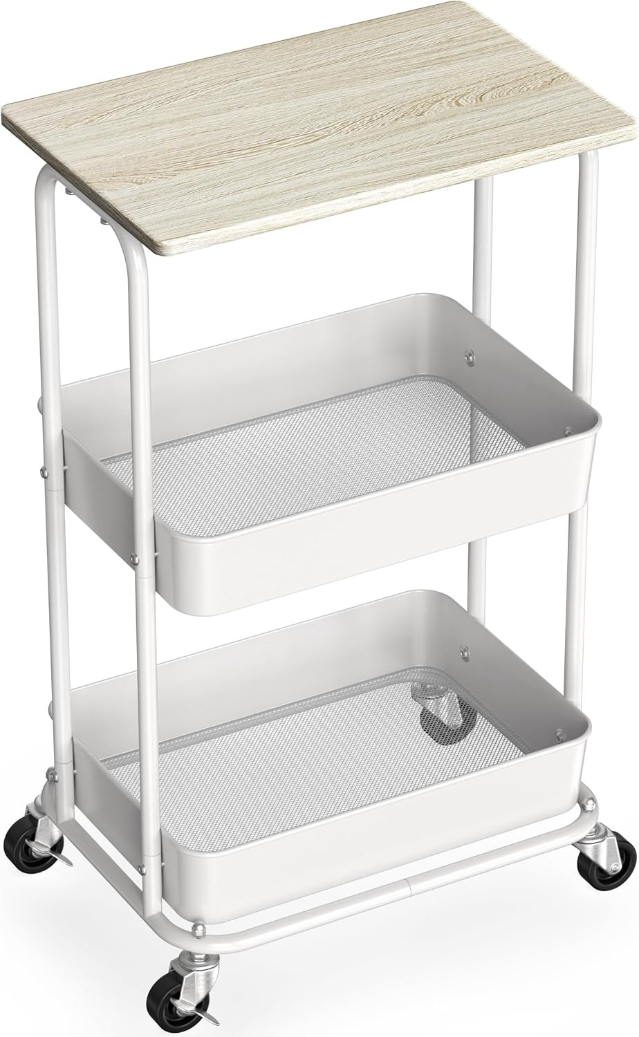 Simple Houseware 2-Tier Rolling Utility Cart Wood Top/Lockable Wheel, Maple | Amazon (US)