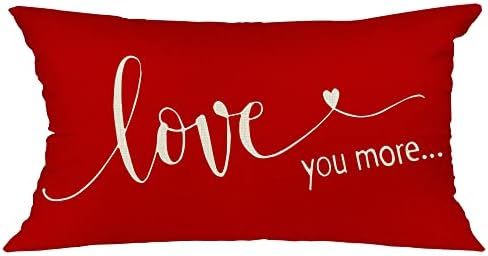 AENEY Valentines Day Pillow Cover 12x20 inch Farmhouse Valentines Day Decor for Home Red Love You Mo | Amazon (US)