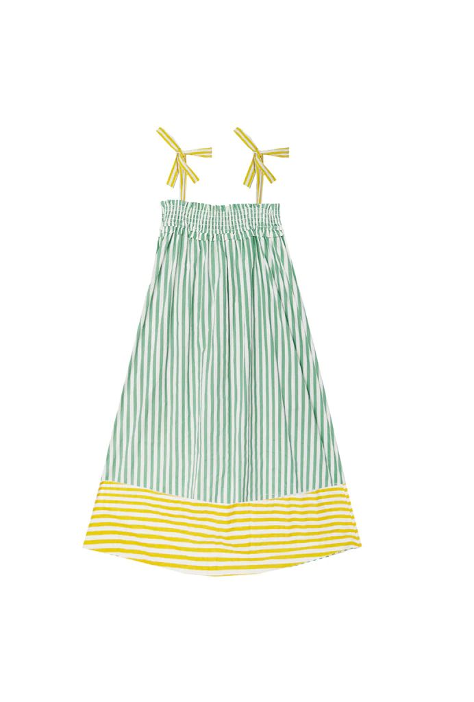 Contrast Tie Top MIDI Dress - Green & Yellow | Shop BURU