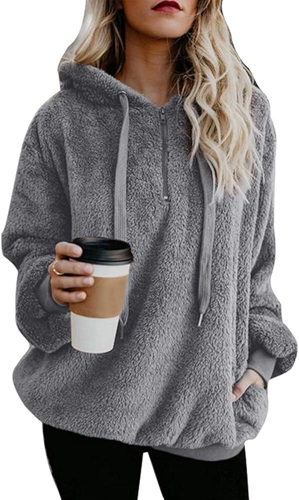Yanekop Womens Sherpa Pullover Fuzzy Fleece Sweatshirt Oversized Hoodie with Pockets | Amazon (US)