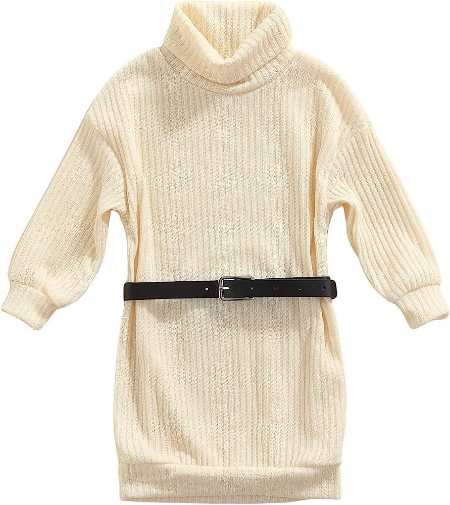 GOOCHEER Toddler Baby Girl Outfits Turtleneck Knit Sweater Dress Kids Solid Ribbed Long Sleeve Dress | Amazon (US)