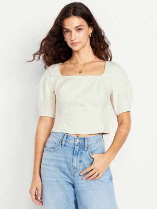 Square-Neck Seamed Denim Top | Old Navy (US)