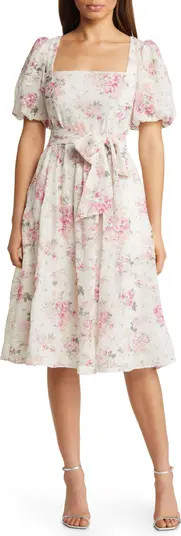 Eliza J Floral Eyelet Puff Sleeve Midi Dress | Nordstrom | Nordstrom