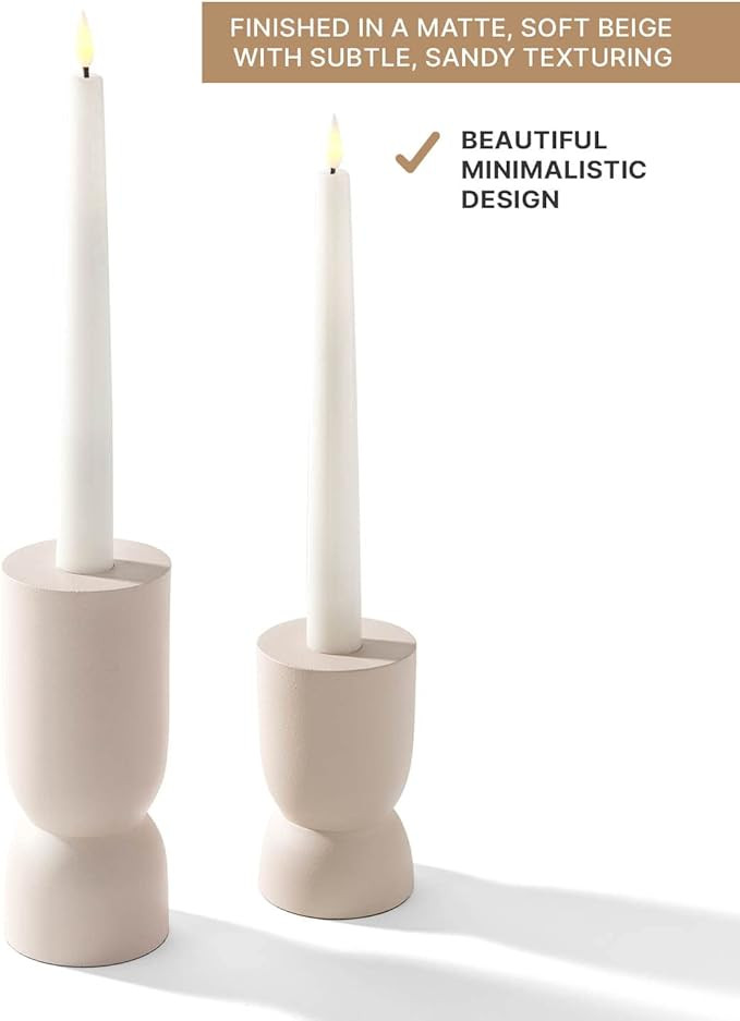 Taper Candle Holder Candlestick Holders, Set of 2 Candle Holders, 4 and 6 Inch Tall, Neutral Crea... | Amazon (US)