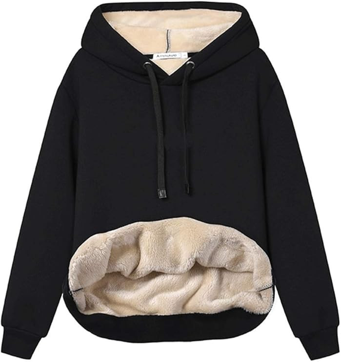 Haellun Womens Casual Winter Warm Fleece Sherpa Lined Pullover Hooded Sweatshirt | Amazon (US)