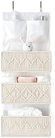 Mkono Macrame Over The Door Organizer Boho Decor Wall Mount Hanging Baby Storage with 3 Large Wov... | Amazon (US)