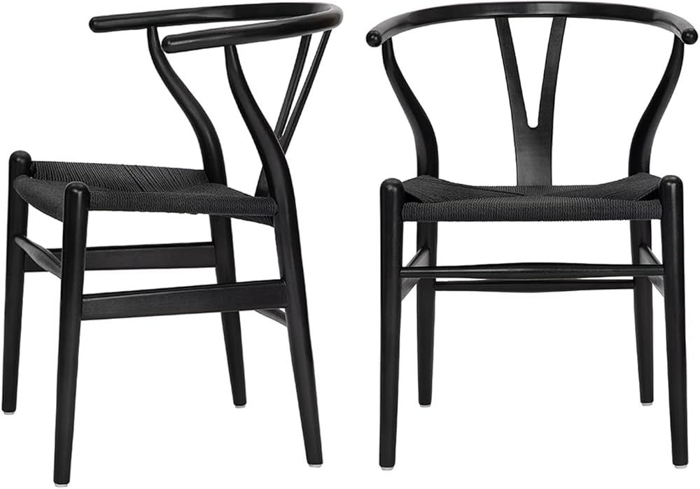 Polynices Wishbone Chair, Weave Modern Solid Wood Mid-Century Y Shaped Backrest Dining Chair (Bla... | Amazon (US)