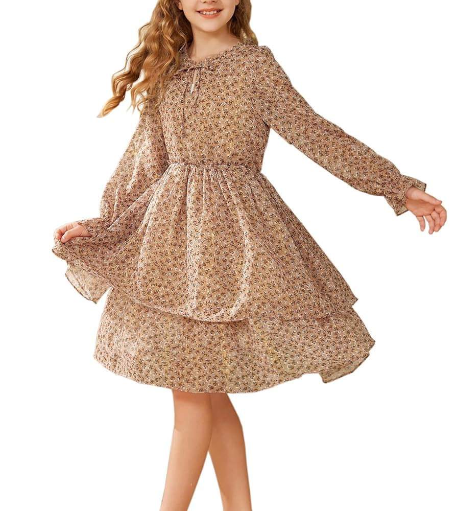 GRACE KARIN Girls Fall Long Sleeve Dress Formal Party Holiday Smocked Waist Midi Dresses 5-12Year... | Amazon (US)