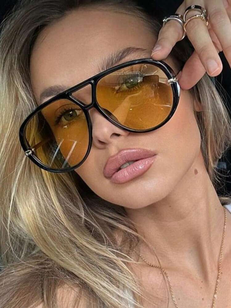 New Retro Double-Beam Metal Super Large Frame Oversized Fashion Glasses, Suitable For Women And M... | SHEIN