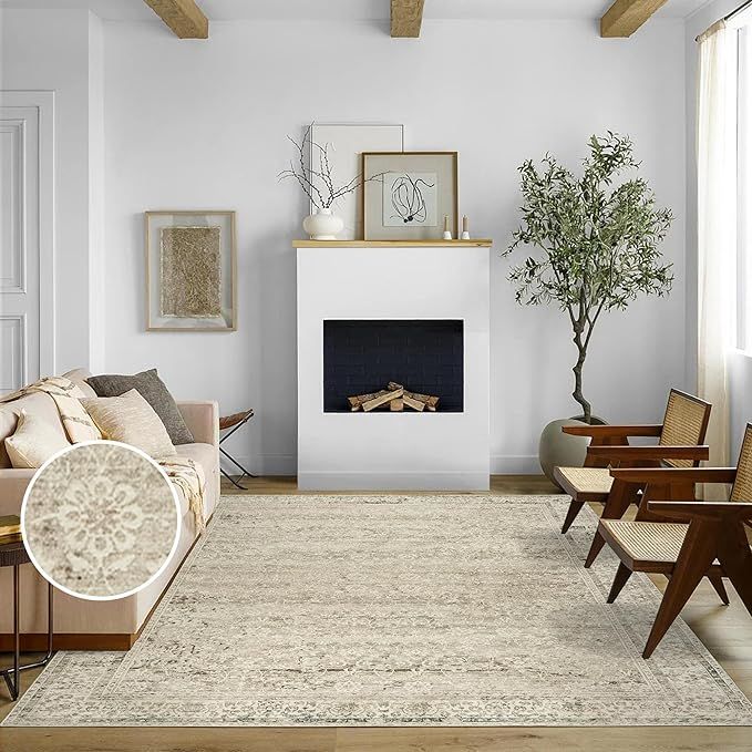 Neutral Area Rugs 8x10 for Living Room,Boho Washable Earth Tone Vintage Floral Modern Farmhouse B... | Amazon (US)