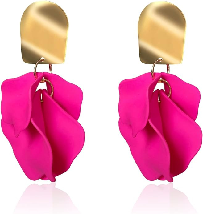 Chic Elegant Boho Red Rose Petal Dangle Resin Acrylic Tiered Matte Flower Earrings Statement Exag... | Amazon (US)