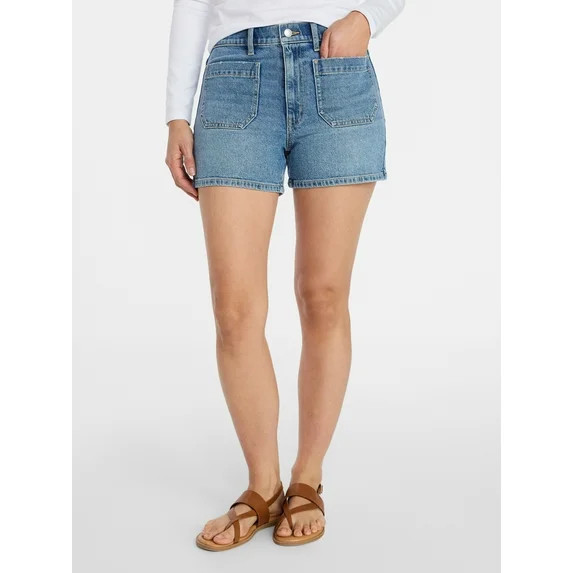 Time and Tru Women's High Rise Patch Pocket Denim Shorts, 4" Inseam, Sizes 0-20 | Walmart (US)