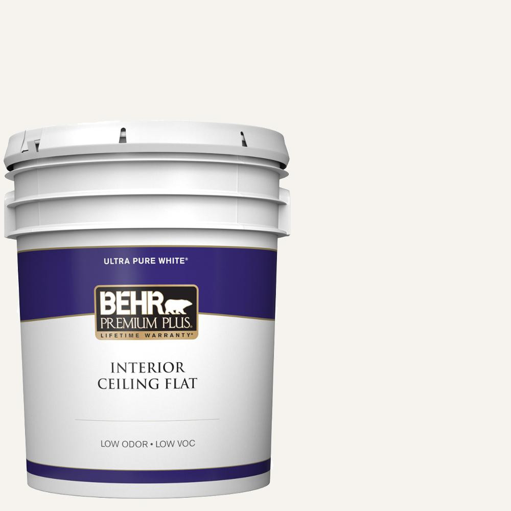 BEHR PREMIUM PLUS 5 gal. Ultra Pure White Ceiling Flat Interior Paint-55805 - The Home Depot | The Home Depot