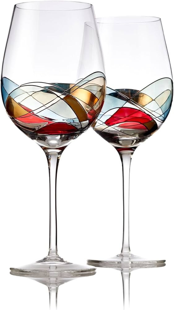 Bezrat Red Wine Glasses Set of 2, Unique Hand Painted Wine Glasses, Drinkware Essentials, 11" H, ... | Amazon (US)