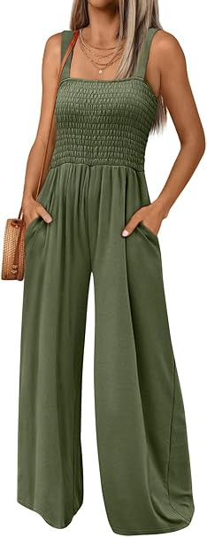 AUTOMET Jumpsuits for Women Casual Jumpers Summer Rompers Sleeveless Loose High Waist Wide Leg Ov... | Amazon (US)