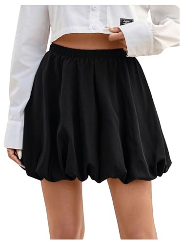 Verdusa Women's Y2k Bubble Mini Skirt Ruffle Hem Elastic Waist Pleated Short Skirts | Amazon (US)