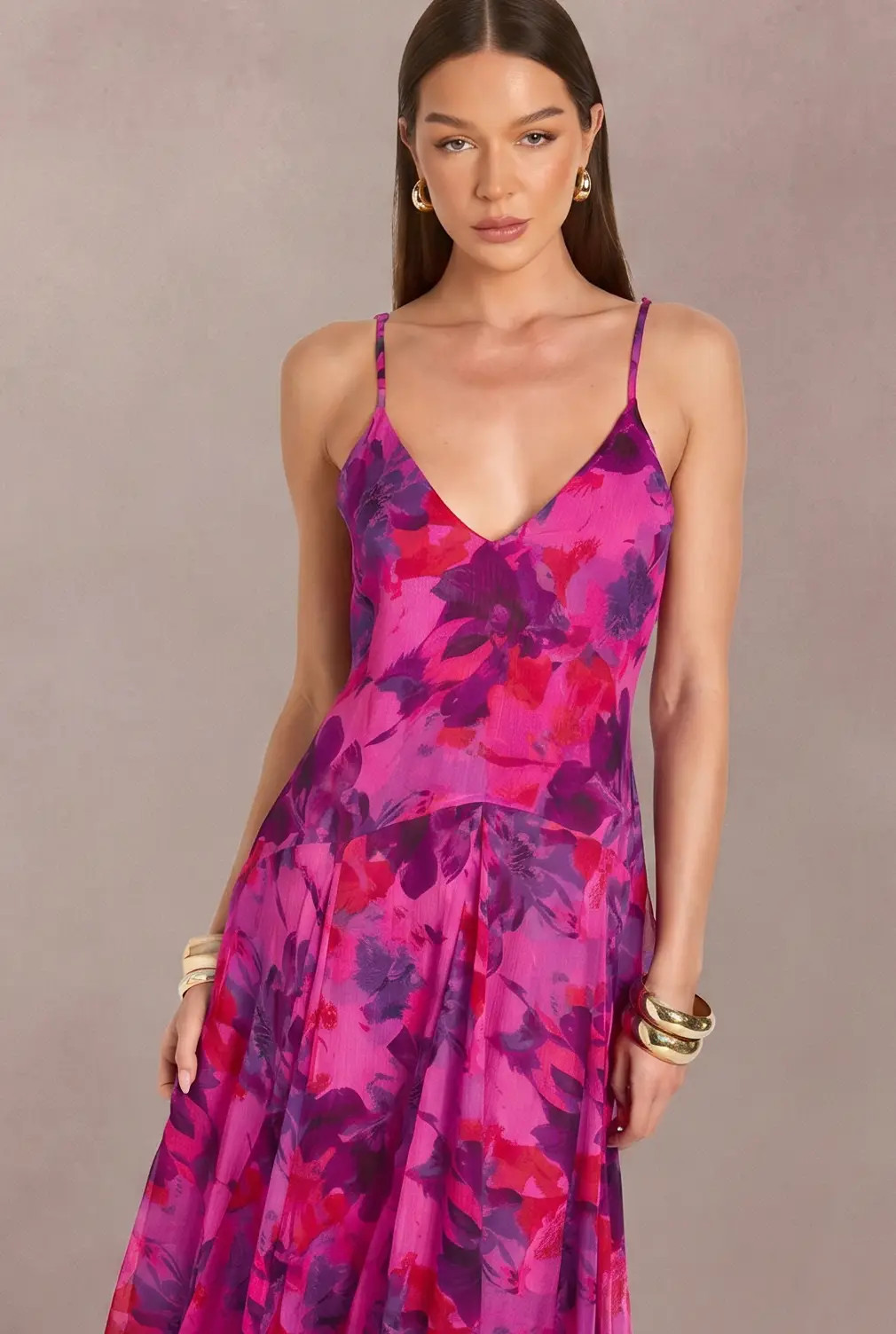 Hot Pink Strappy Cami Floor Sweeping Floral Maxi Dress | Boohoo | Boohoo.com (UK & IE)