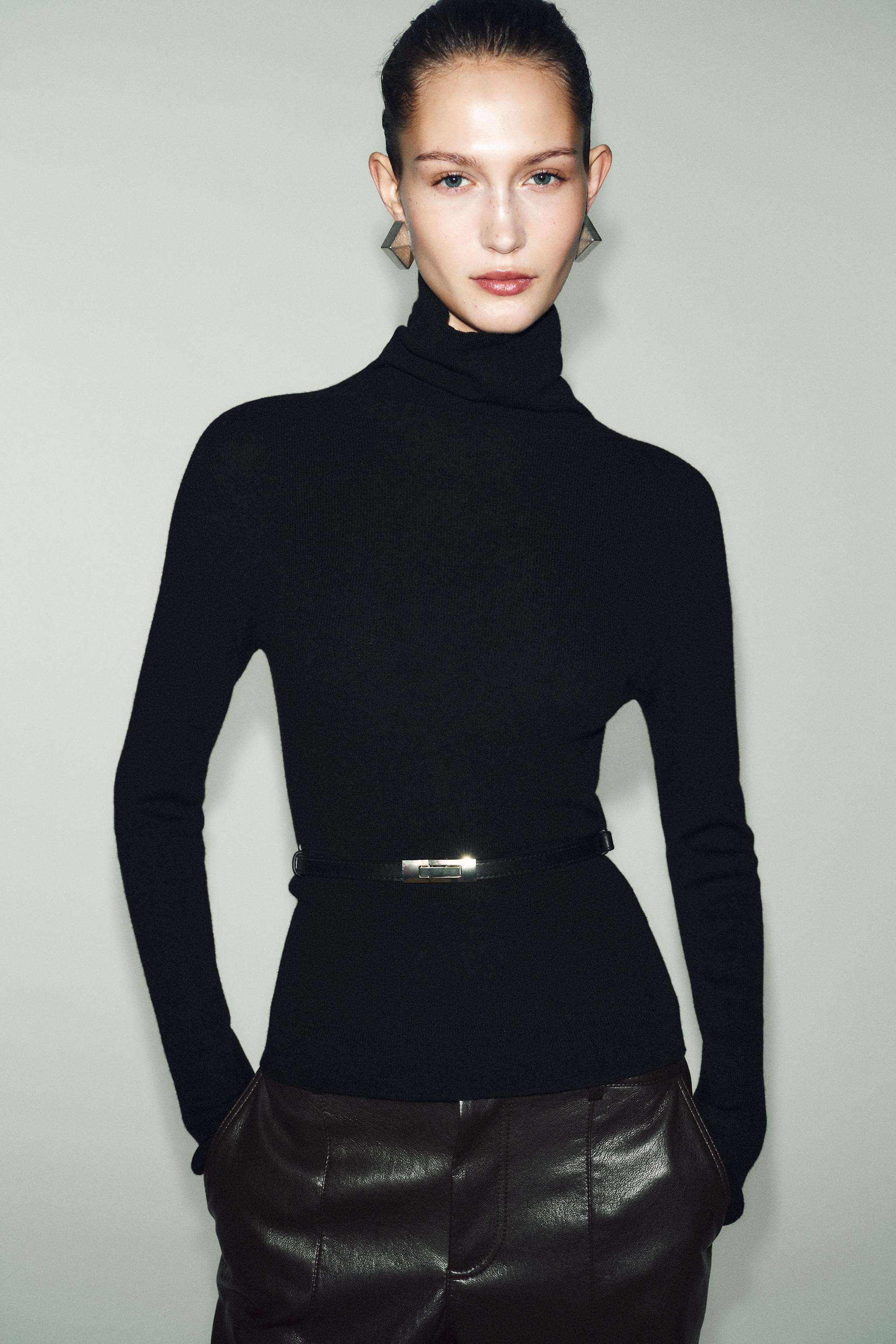 100% WOOL HIGH COLLAR BELTED JUMPER | Zara US