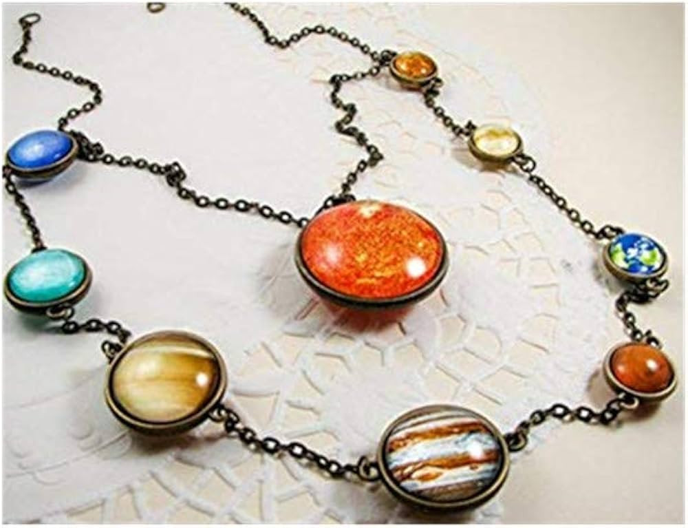 Solar System Necklace with Sun, Planet Necklace, Space Jewelry, Unique Jewelry, Double Sided Glas... | Amazon (US)