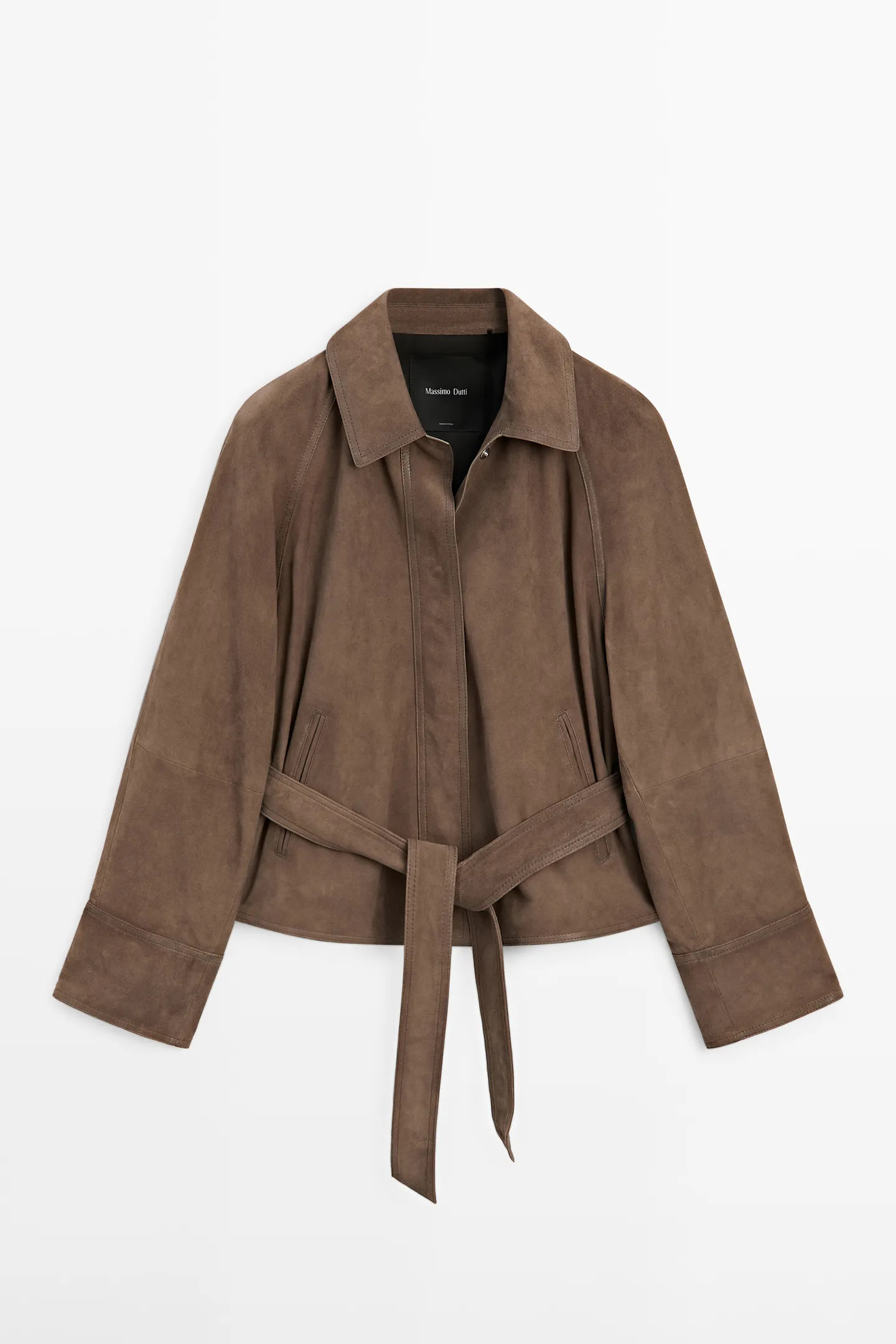 Suede leather jacket with belt | Massimo Dutti UK