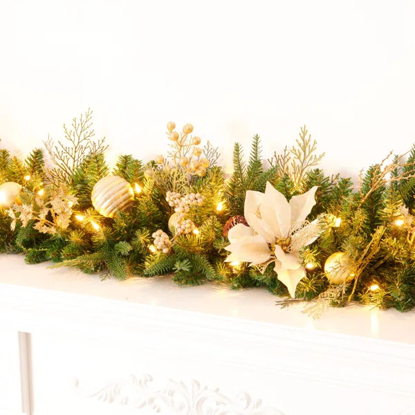 9' Garland With 50 LED Clear Lights | Wayfair North America