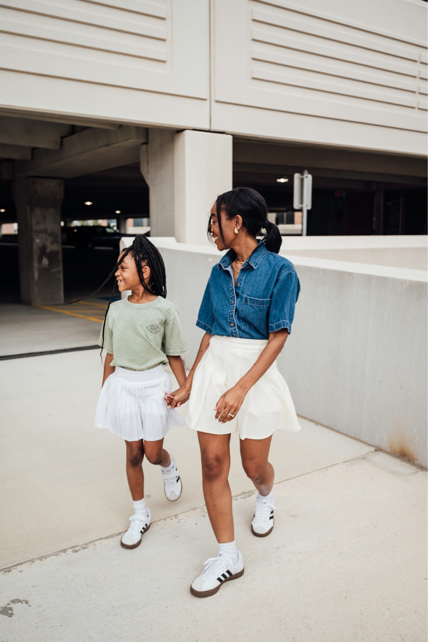 Mother and daughter tennis skirt, denim shirt, tee, adidas sneakers

#LTKkids #LTKshoecrush #LTKfamily