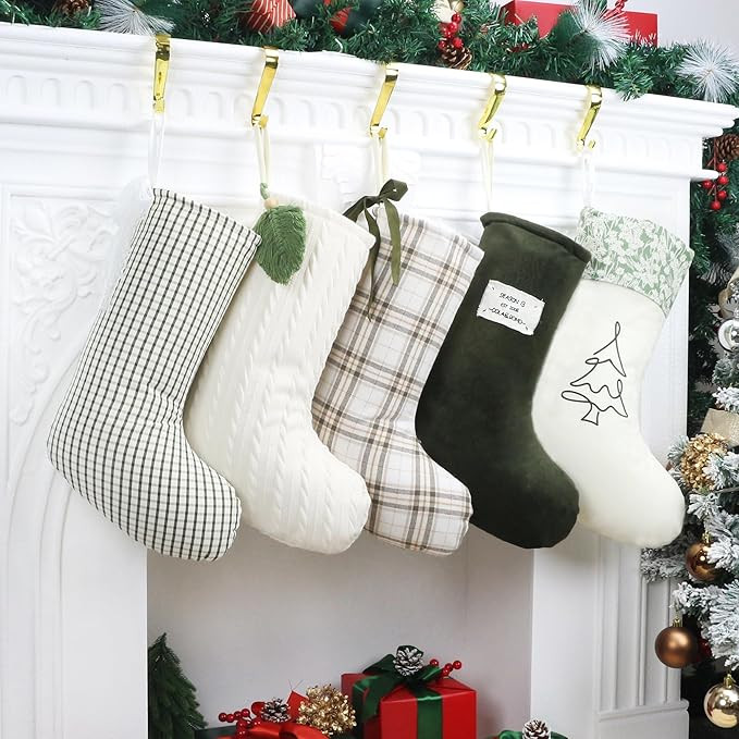 Christmas Stockings Set 5 Pack 18 Inch Large Xmas Stockings, Cable Knit, Exquisite Pendants, Plai... | Amazon (US)