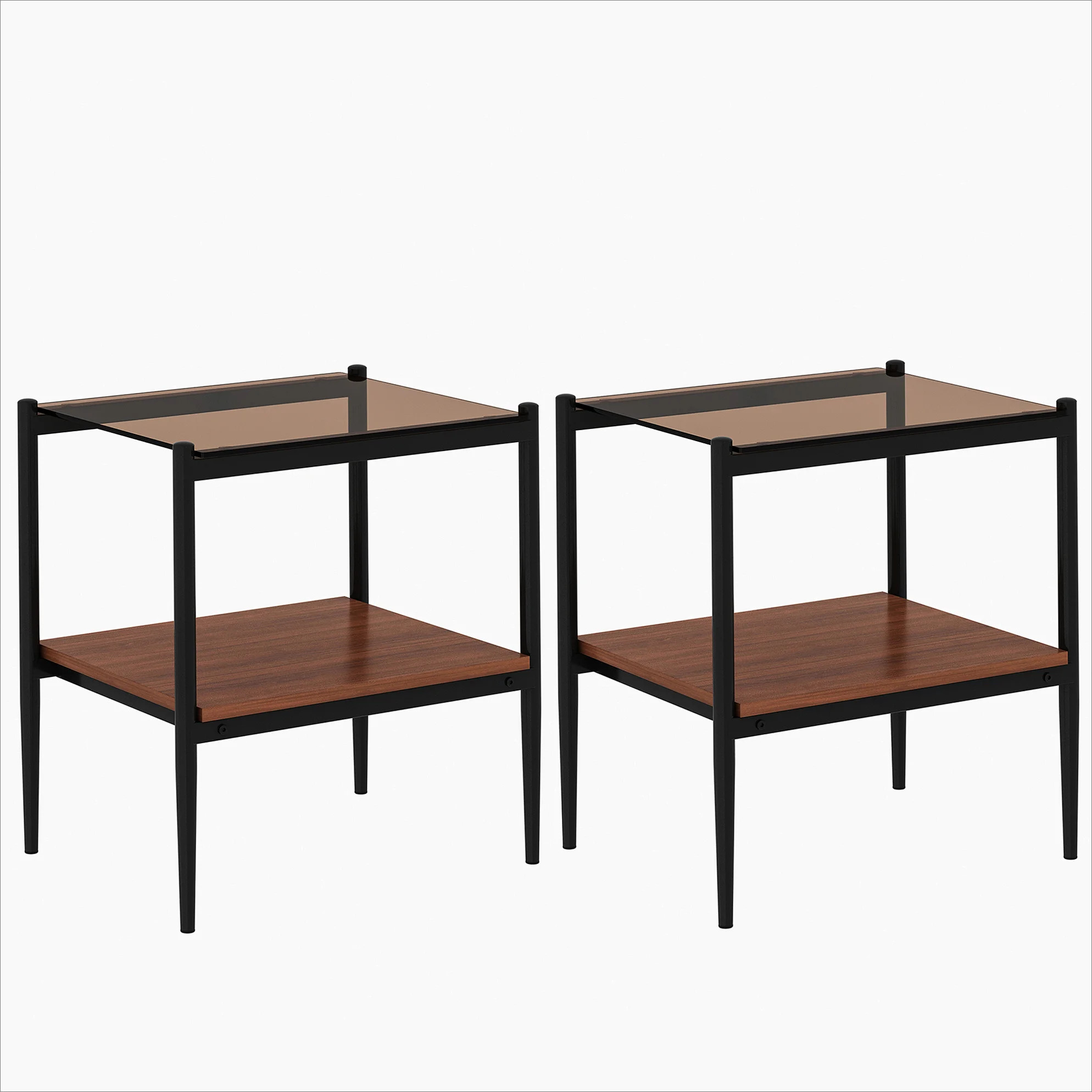 Set Of 2 Rectangle End Table,Tempered Glass Tabletop With MDF Layer,Modern Table For Living Room | Wayfair North America