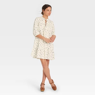 Women's Balloon Long Sleeve Tie-Front Dress - Universal Thread™ Floral | Target