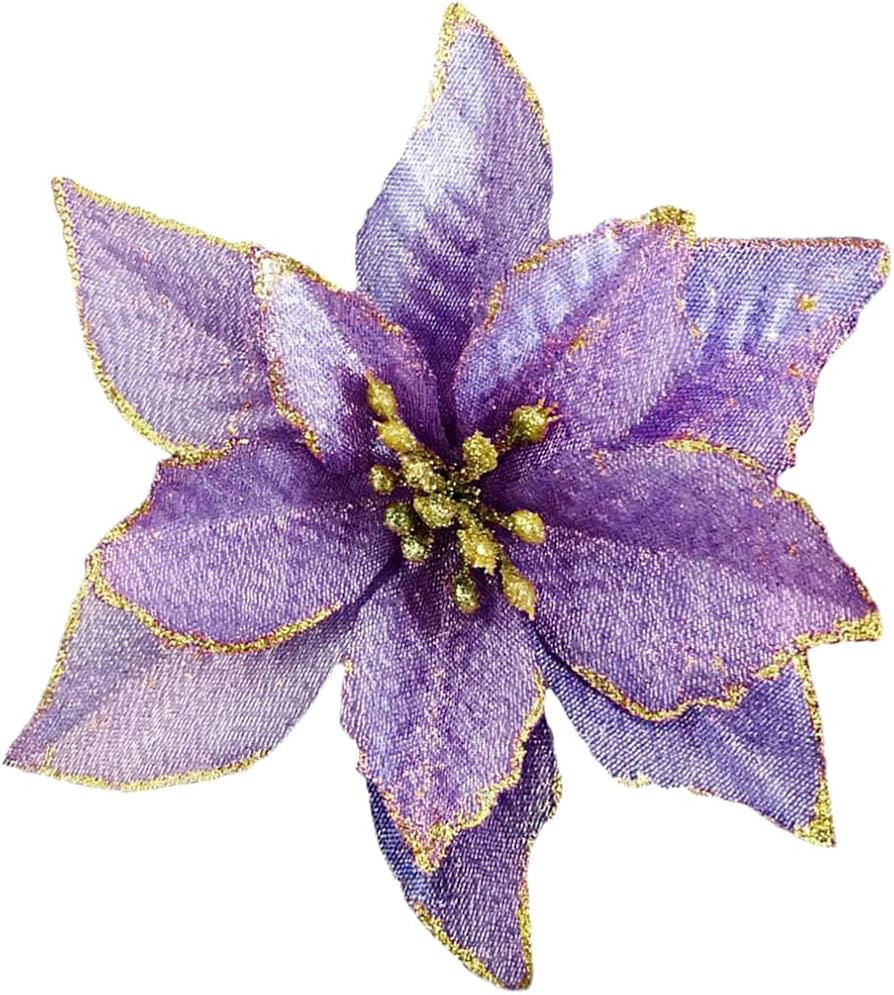 Christmas Glitter Poinsettia Christmas Tree Ornaments Pack of 12 (Purple) | Amazon (US)
