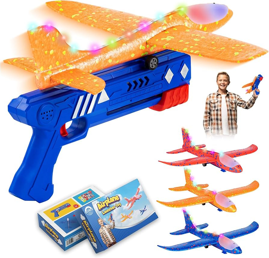 Airplane Toy Launcher For Kids - 3 Pack | Outdoor Foam Plane Glider Toys, Outside Flying Activity... | Amazon (US)