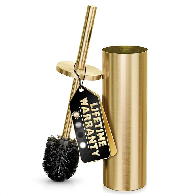 Gold Toilet Brush and Holder Set - Brushed Stainless Steel Gold Toilet Bowl Brush and Holder with... | Amazon (US)