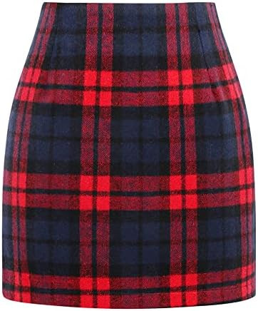 Kinghua Womens Wool Plaid Mini Skirt Fall Winter High Waisted Bodycon Pencil Skirt | Amazon (US)