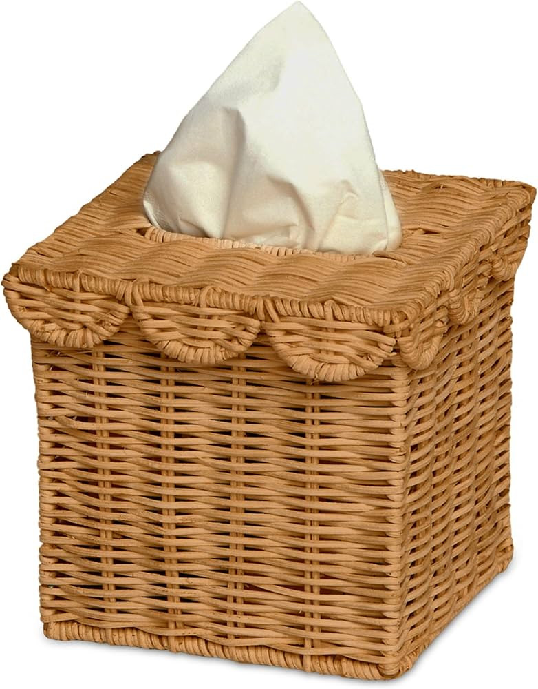 BEBE BASK Handwoven Scalloped Square Tissue Box Cover (4.5 \u00d7 4.5 \u00d7 5.3 in) \u2013 Ratta... | Amazon (US)