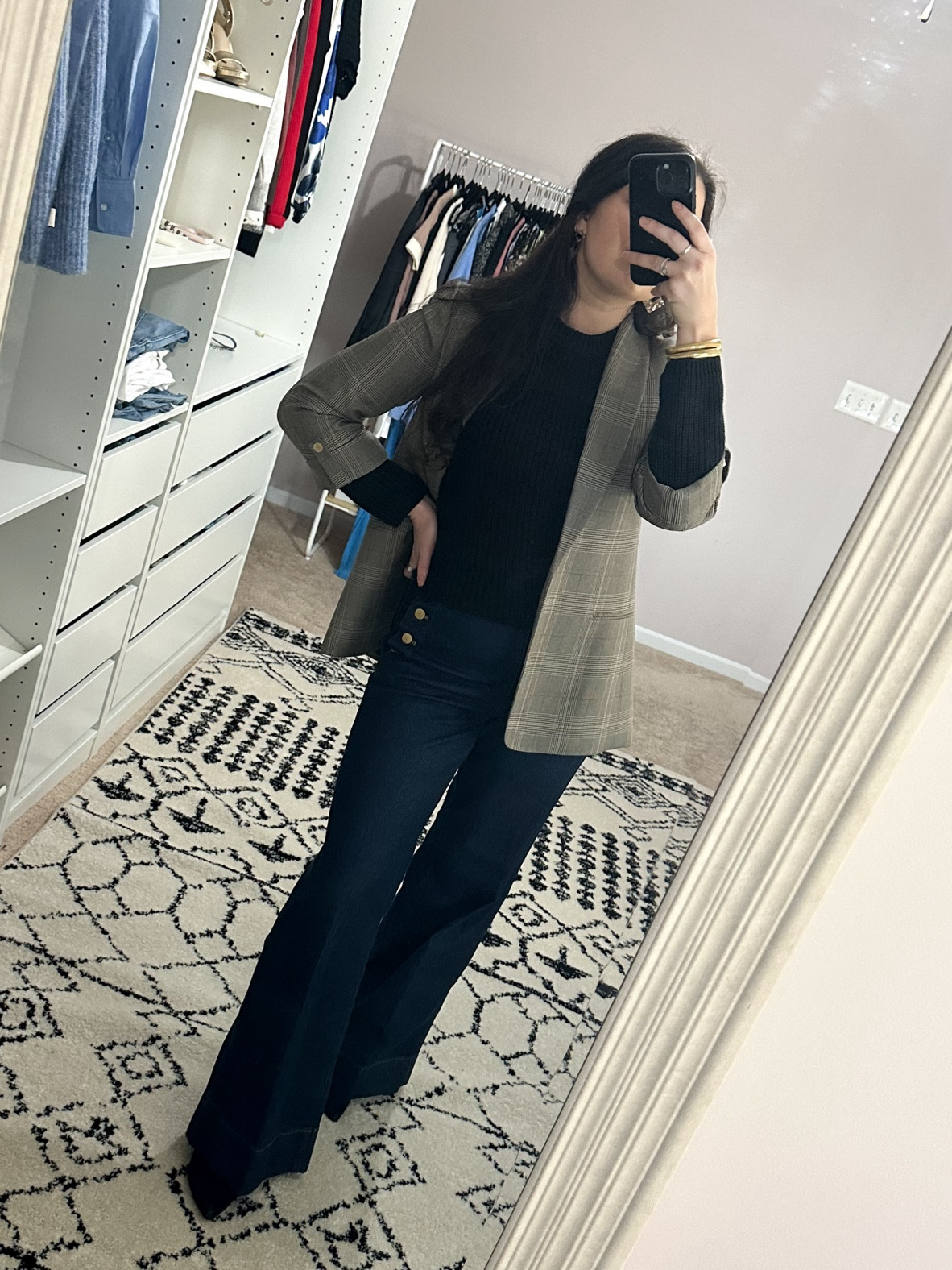 Blazer over sweater + sailor wide leg jeans 

#LTKFindsUnder100 #LTKSaleAlert #LTKCyberWeek