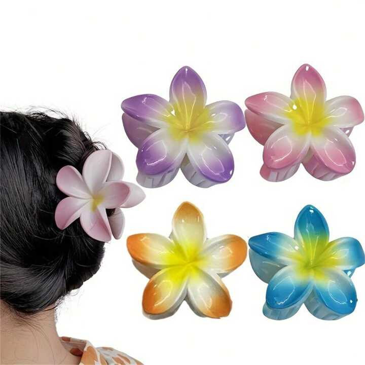 4 Packs Hawaiian Flower Hair Claw Clips Colorful Flower Hair Claw Large Hair Catch Hair Grippers ... | SHEIN