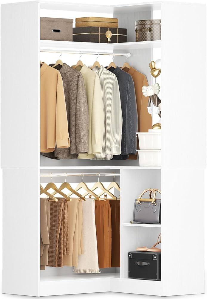 Aheaplus Corner Closet System With Shelves, 34'' Organizer With Hanging Rods, Wood Walk-in for Sm... | Amazon (US)