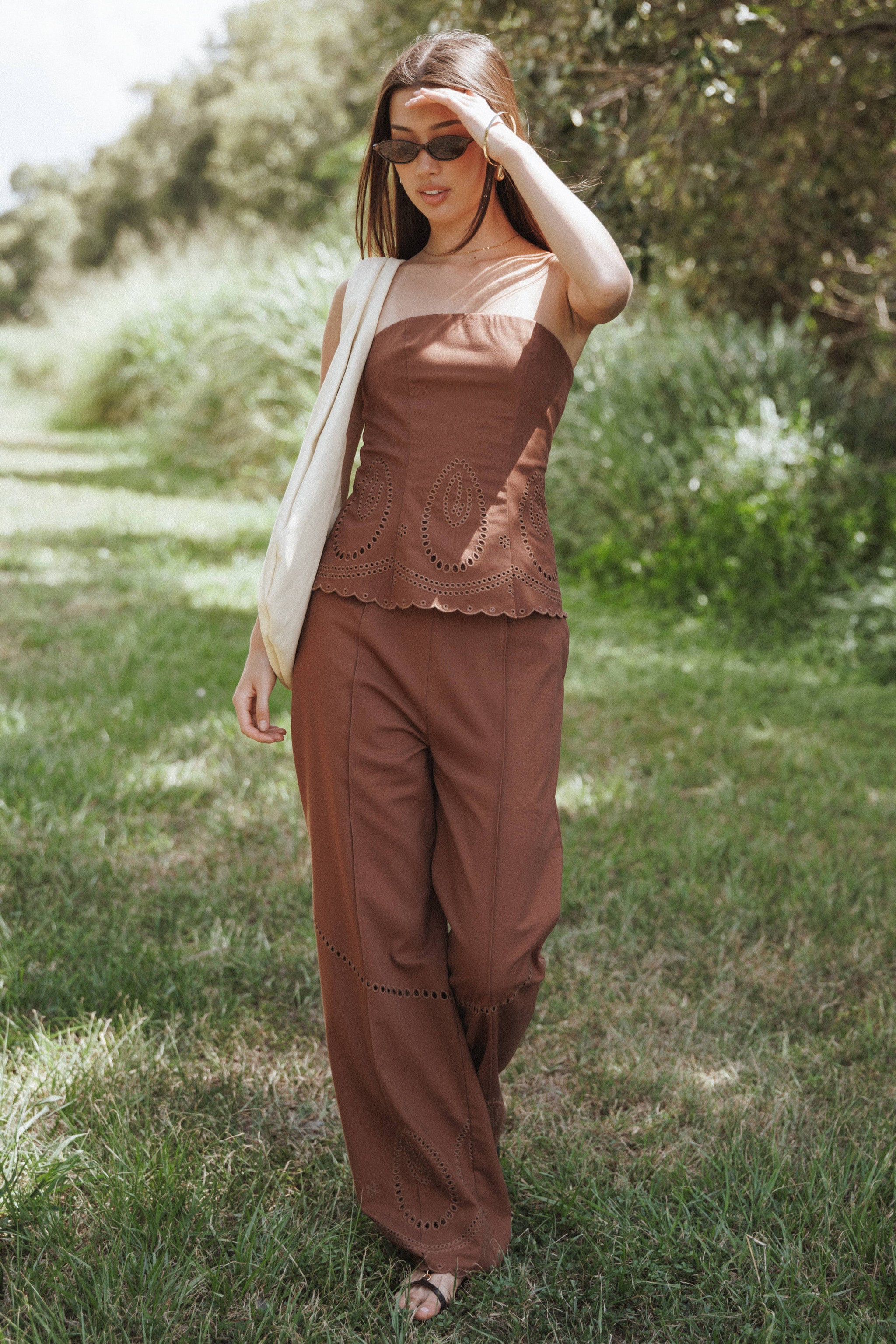 Dalia Eyelet Pant - Brown | Petal & Pup (US)