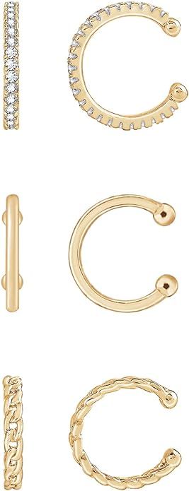 Amazon Essentials 14K Gold or Rhodium Plated Sterling Silver Set of 3 Ear Cuffs | Amazon (US)
