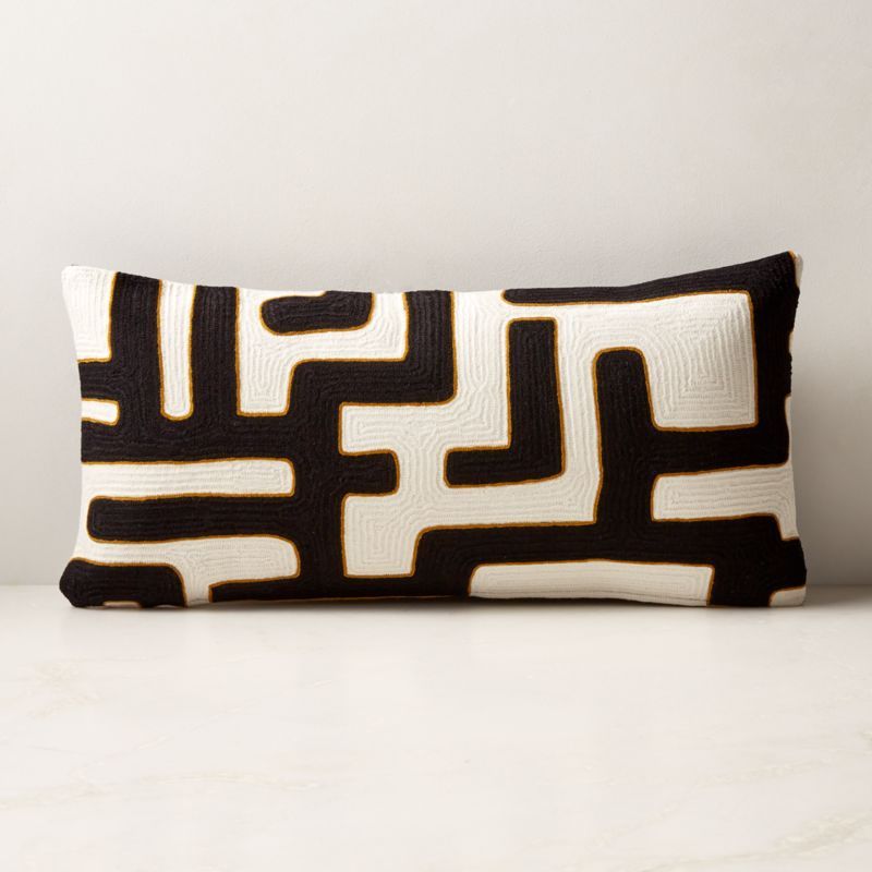 Vitali Embroidered Black and White Throw Pillow Cover 23''x11'' + Reviews | CB2 | CB2