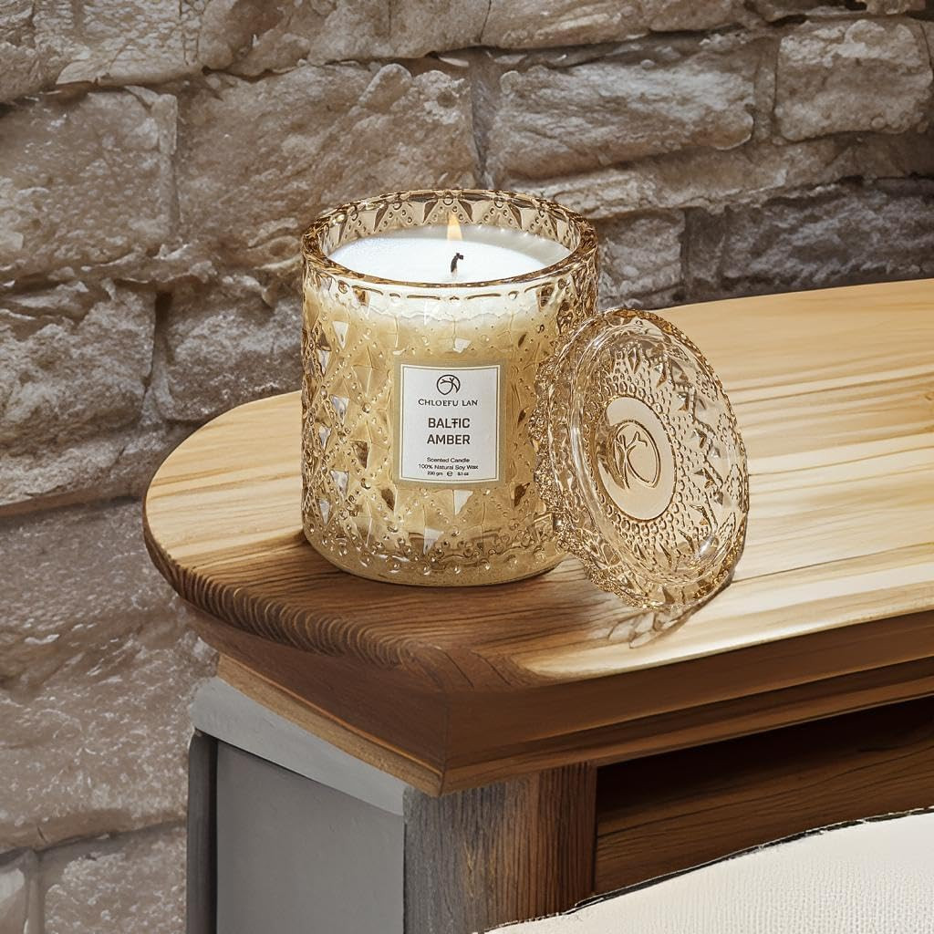 Chloefu LAN Amber Candles, Luxury Candles for Home Scented, Long Burning Time, Holiday Candles, A... | Amazon (US)
