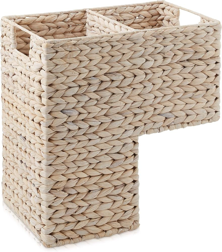 Casafield Stair Step Basket with Handles, Whitewash - Woven Water Hyacinth Staircase Basket Stora... | Amazon (US)
