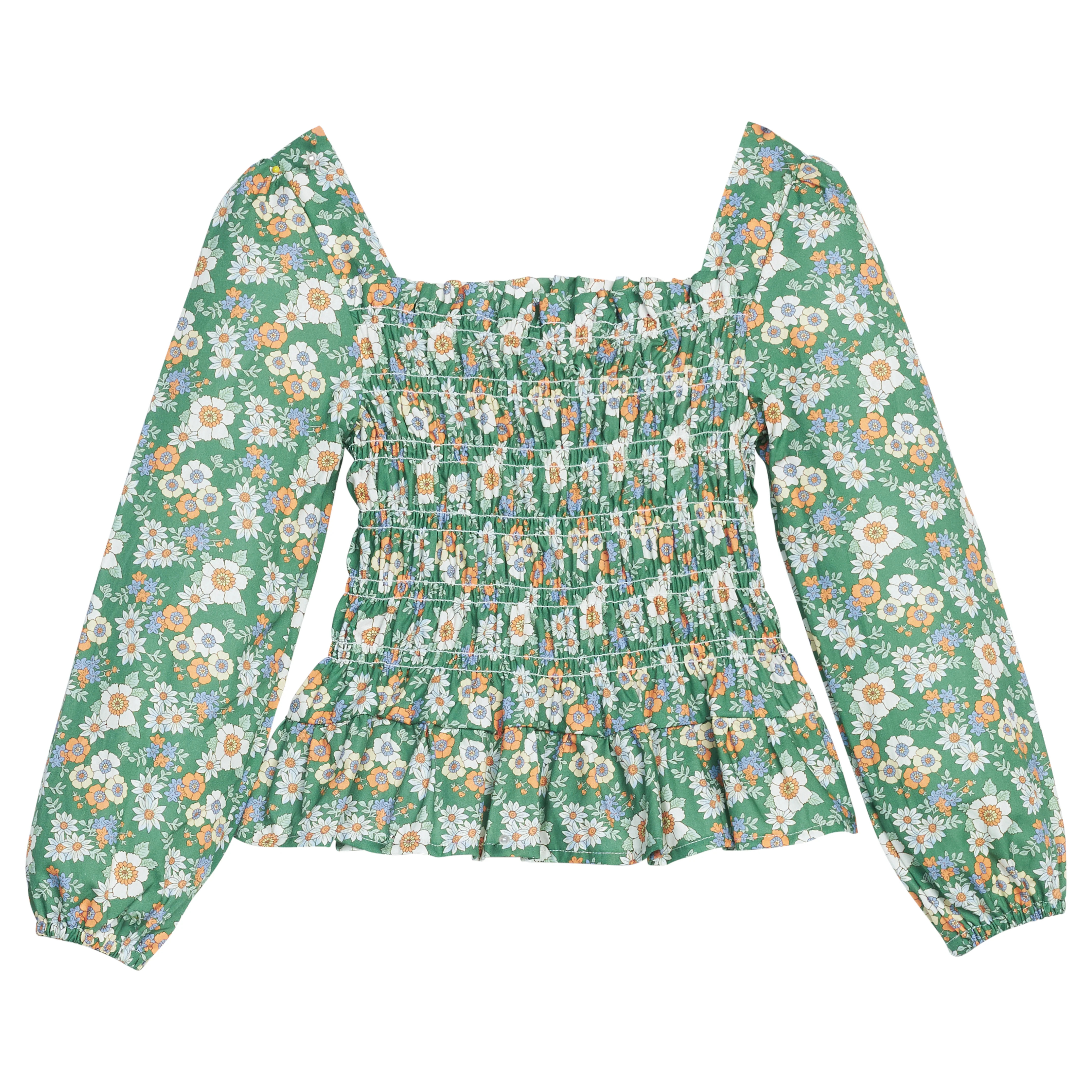 Long Sleeved India Top - Greenwich Garden Green | BISBY Kids