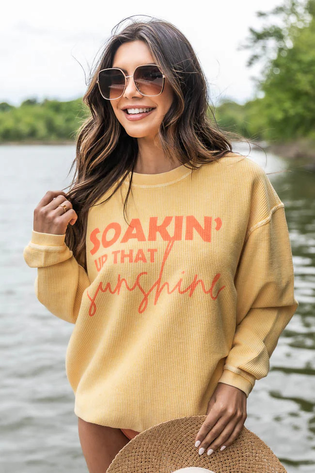 Soakin' Up That Sunshine Gold Corded Graphic Sweatshirt | Pink Lily