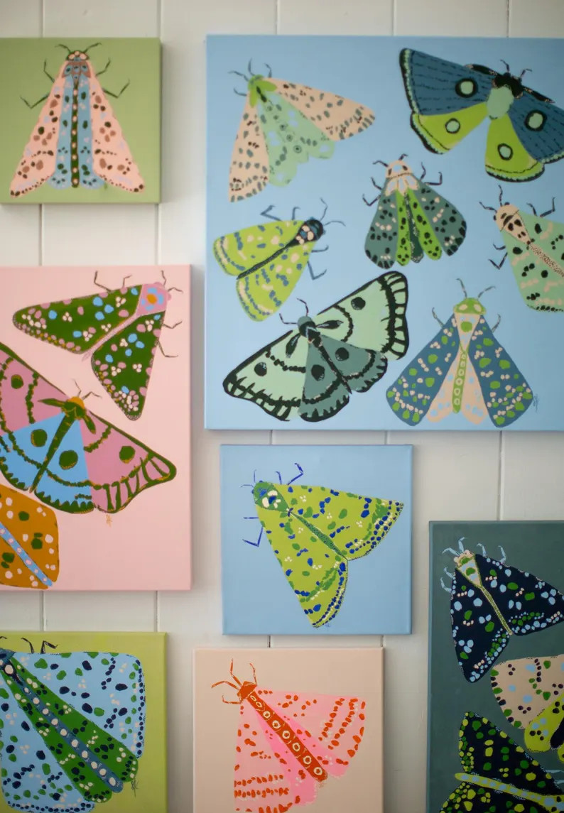 Moths No. 7 - Original Acrylic Painting on Canvas - 10" X 10" Wood Panel - Etsy | Etsy (US)